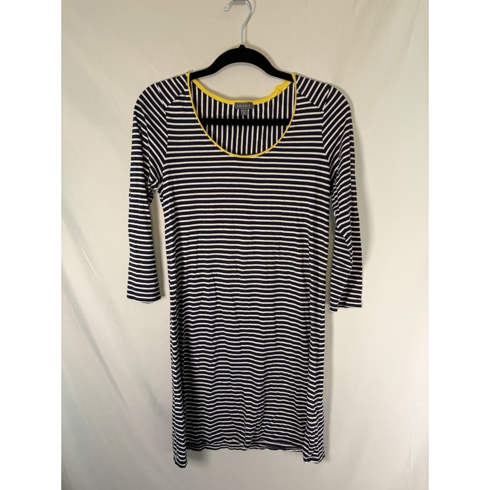 Lilla P Womens XS Dress 3/4 Sleeves Stripes Navy White 100% Pima Cotton